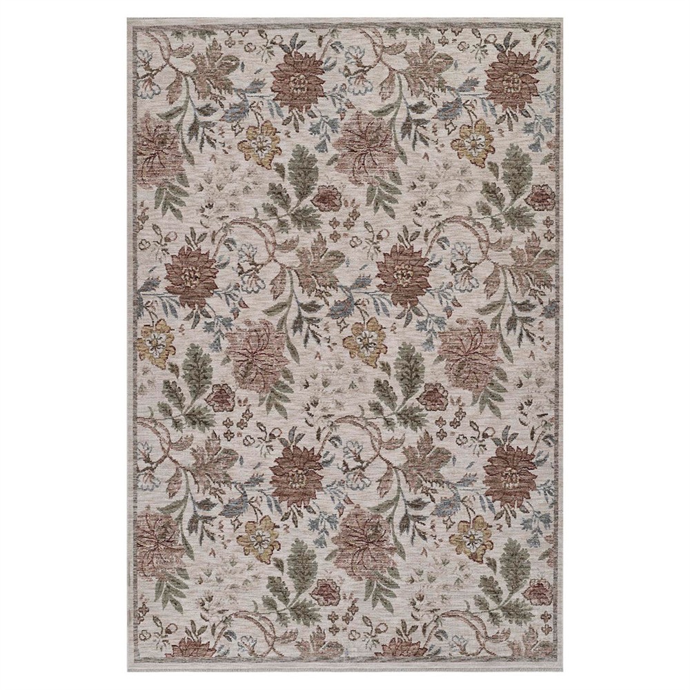 Linden Updated Traditional Beige Floral Patterened Rug - 5'3"x7'6"|