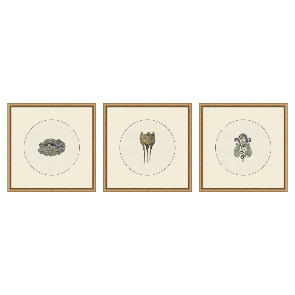Elora Emblum Blue Abstract Gold Frame Triptych Illustration|