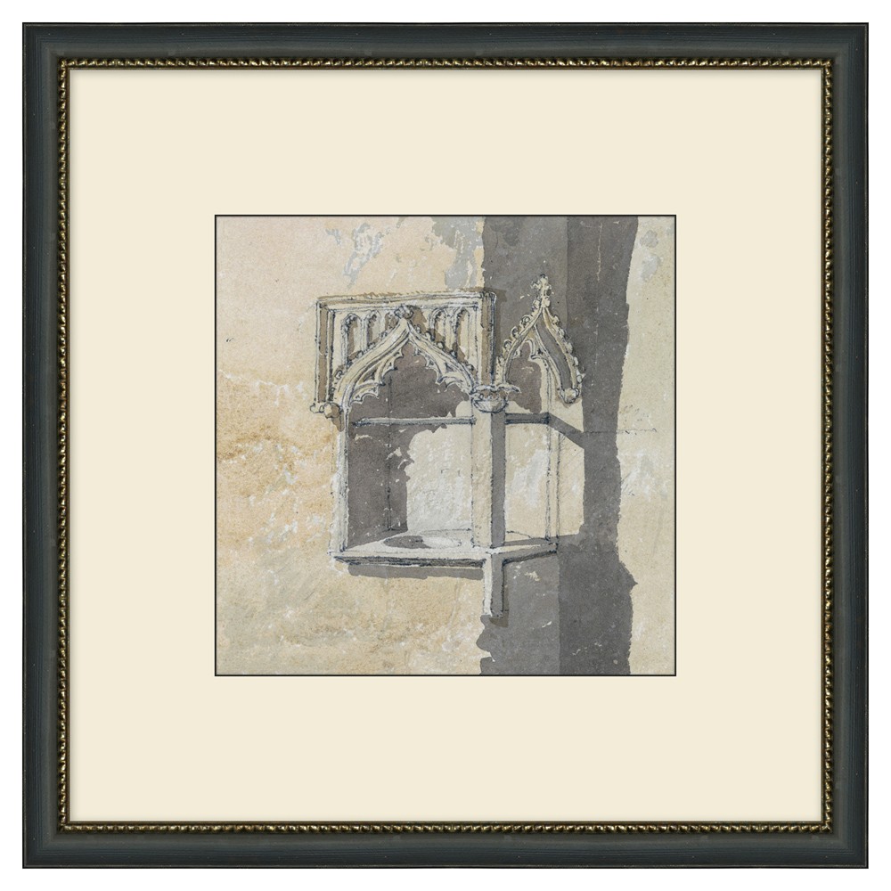 Lucien Old World Grey Architecture Black Frame Illustration - 22x22|