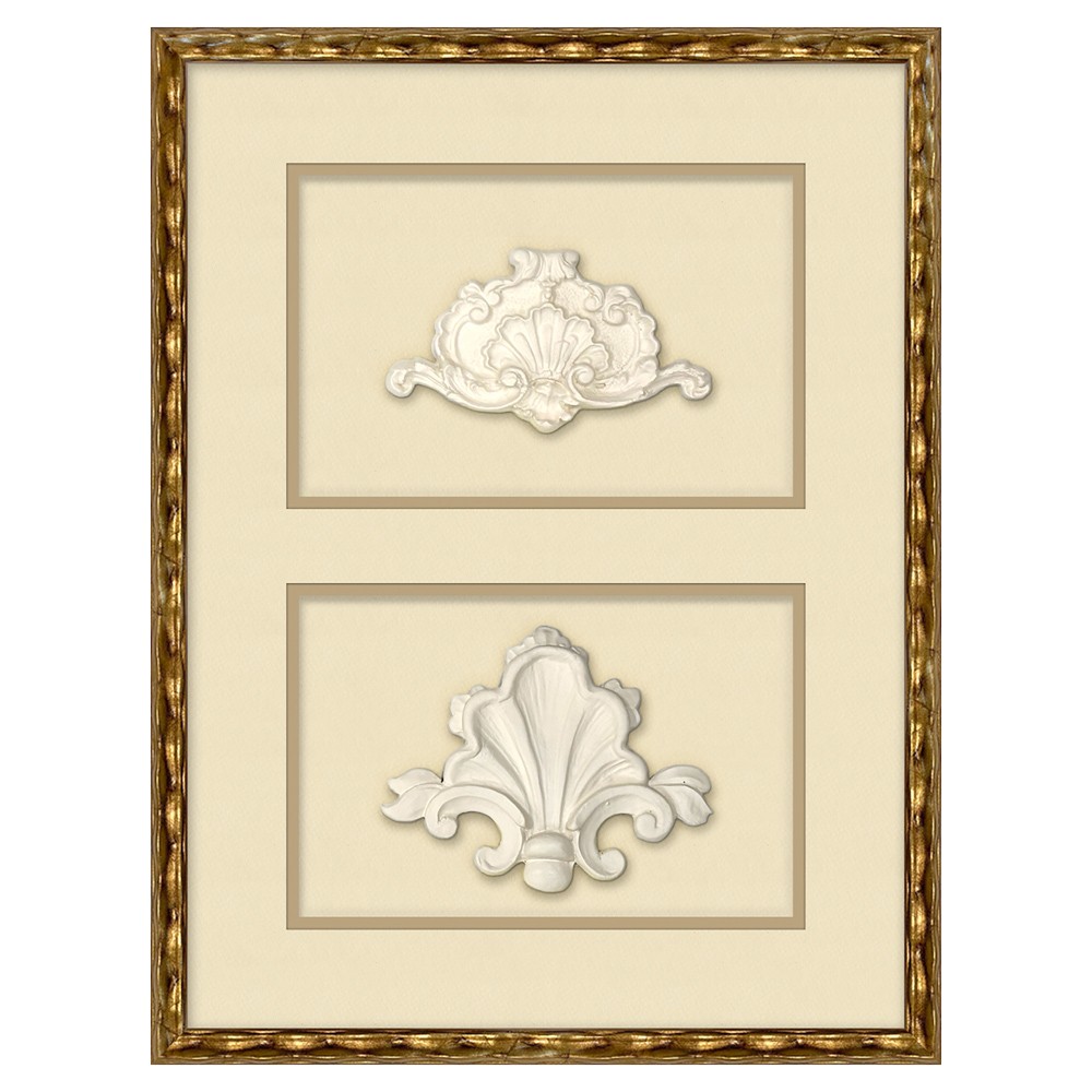 Camille Traditional White Intaglio Gold Frame Mixed Media 1 - 21x16|
