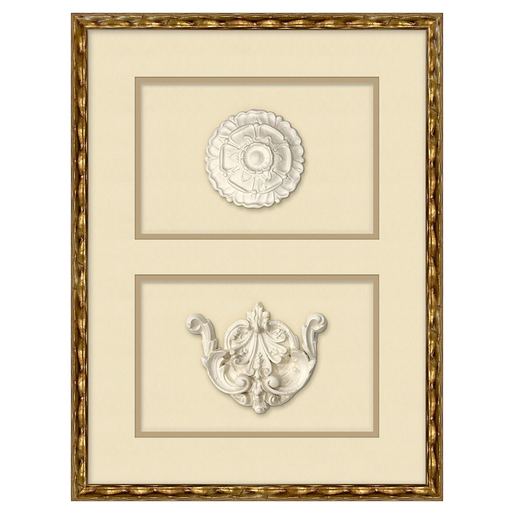 Camille Traditional White Intaglio Gold Frame Mixed Media 2 - 21x16|