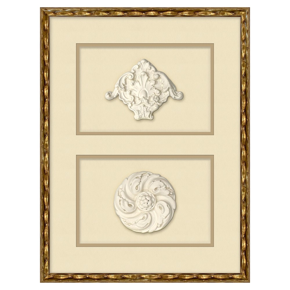 Camille Traditional White Intaglio Gold Frame Mixed Media 5 - 21x16|