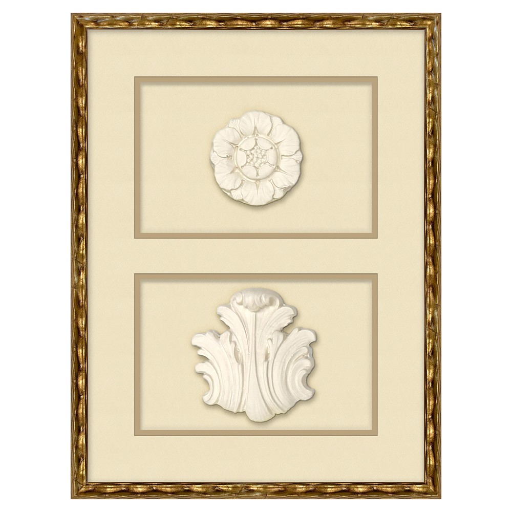 Camille Traditional White Intaglio Gold Frame Mixed Media 6 - 21x16|