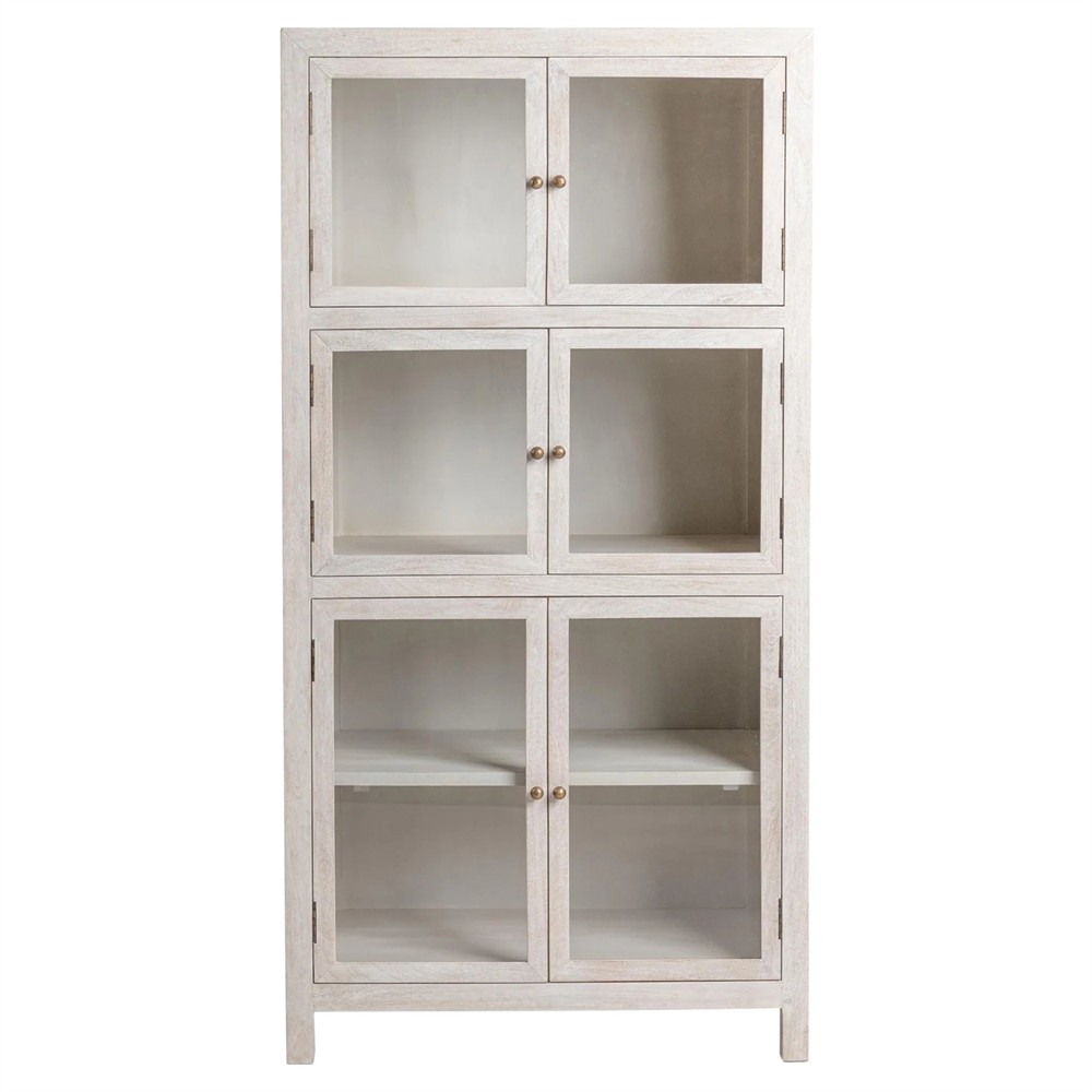 Beatrix Coastal Beach Cream Mango Wood Display Cabinet|