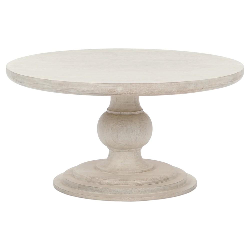 Beatrix Updated Traditional White Washed Mango Wood Round Coffee Table|