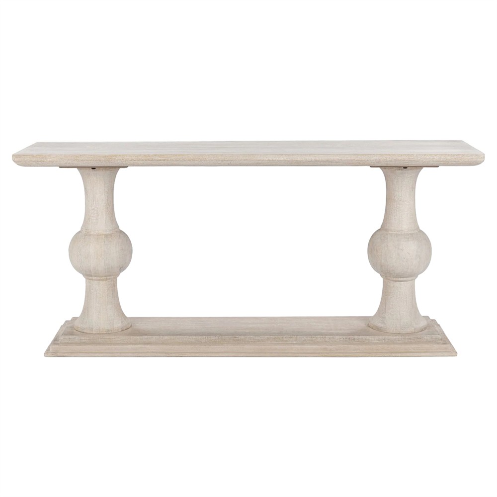 Beatrix Updated Traditional White Washed Mango Wood Rectangular Console Table|