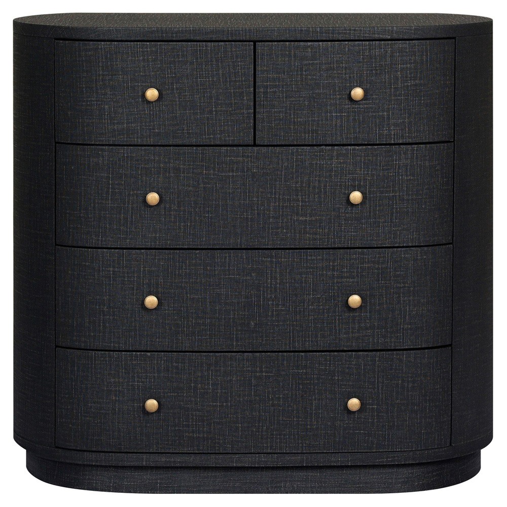 Beatrice Modern Classic Black Painted Linen Oval Tall Chest|