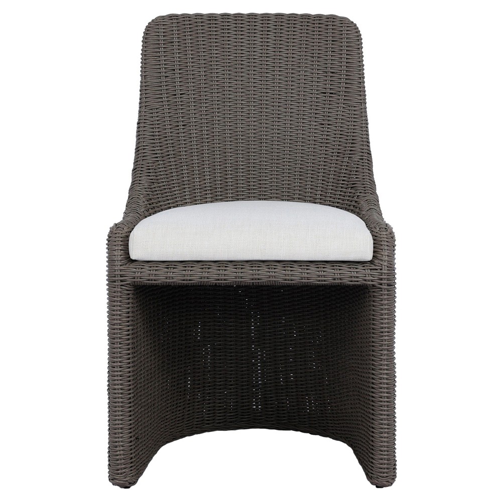 Heather Coastal Beach Vintage Taupe Woven Outdoor Dining Chair|