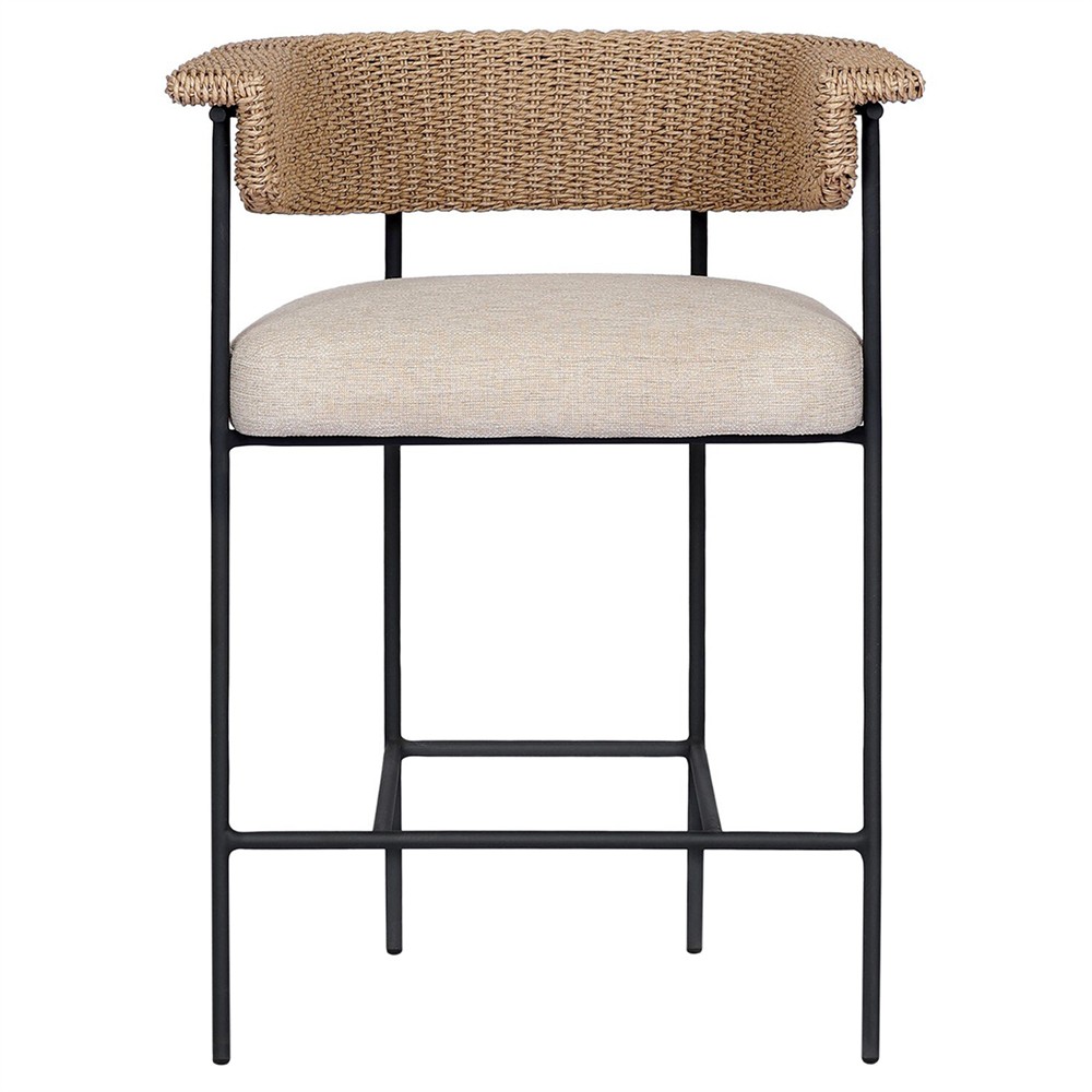Penelope Coastal Beach Brown Woven Outdoor Counter Stool|