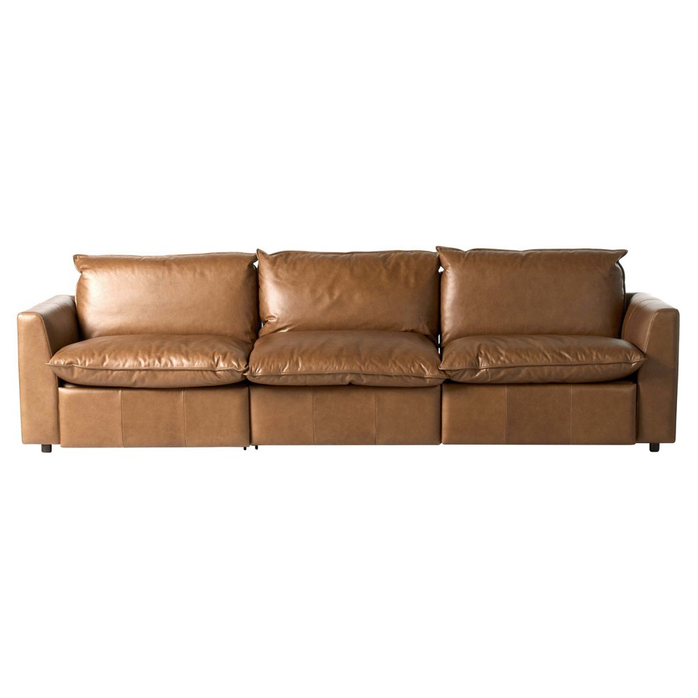 Kosa Modern Classic Brown Leather 3 Piece Reclining Sectional - 127"|
