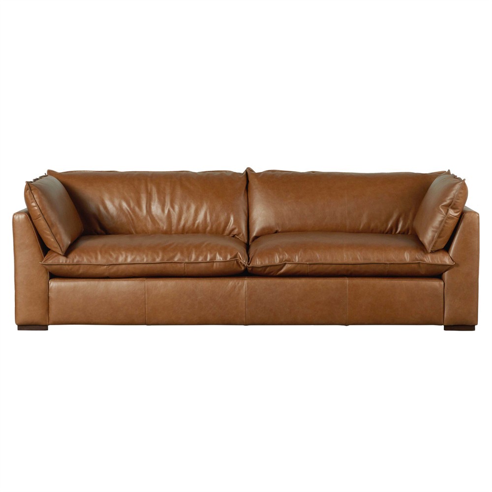 Kosa Modern Classic Brown Leather Reclining Sofa - 108"|