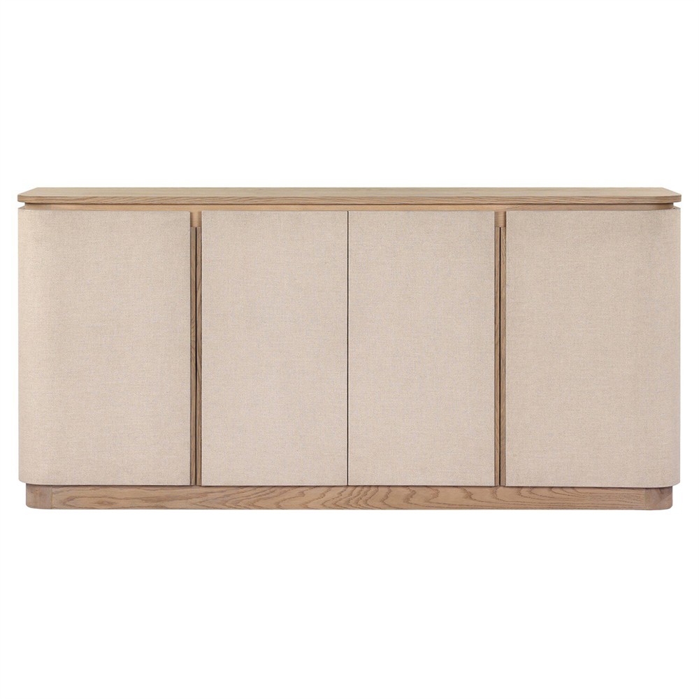 Mariella Coastal Beach Beige Painted Linen Brown Oak Media Cabinet - 72"|
