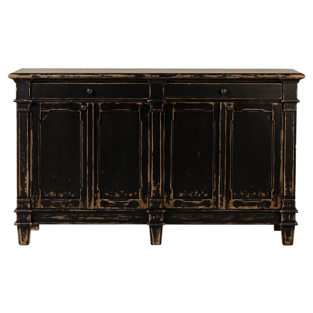 Marjorie French Country Distressed Black Pine Media Cabinet - 66"|