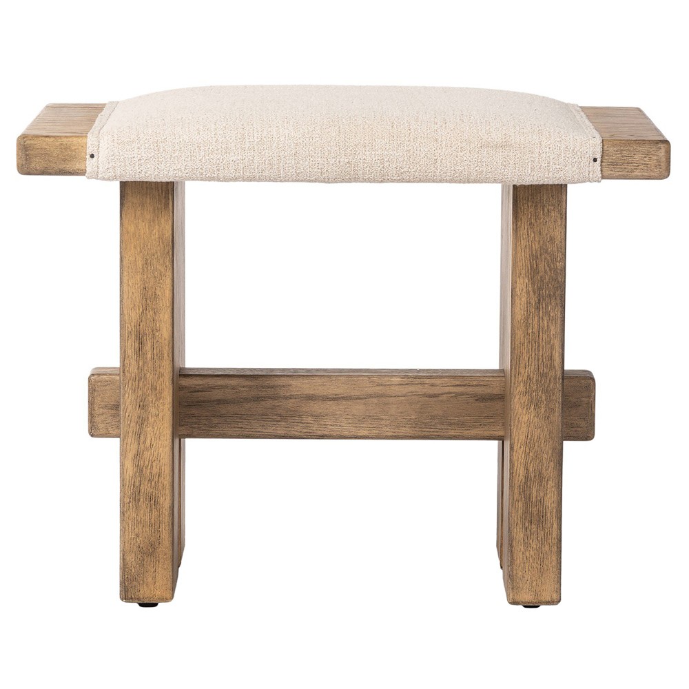 Poe Coastal Beach Cream Performance Distressed Oak Rectangular Stool|