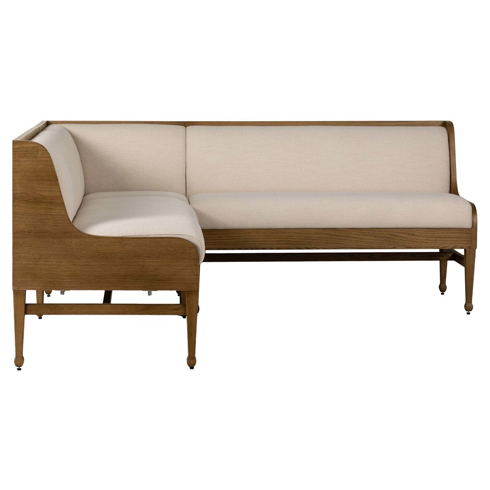 Priscilla Updated Traditional Cream Crypton Brown Oak Corner Dining Banquette - 75"|
