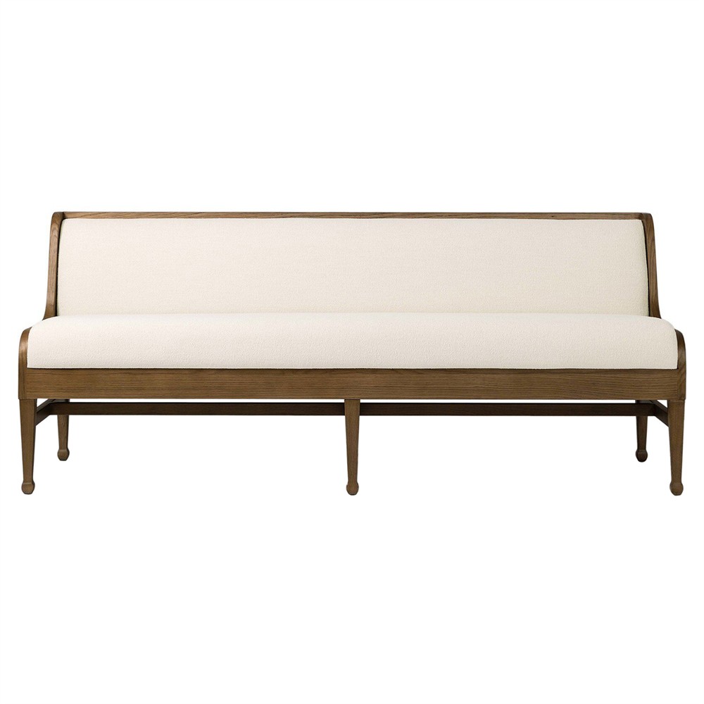 Priscilla Updated Traditional Cream Crypton Brown Oak Dining Bench - 74"|