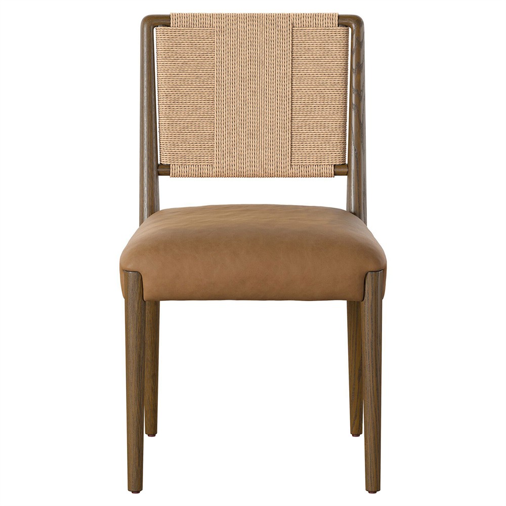 Ronan Coastal Beach Brown Leather Solid Wood Dining Chair|