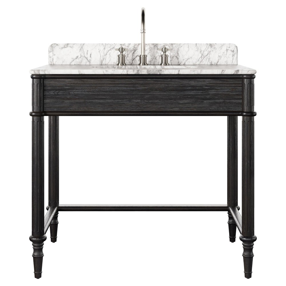 Tacorey Updated Traditional White Marble Black Oak Washstand|