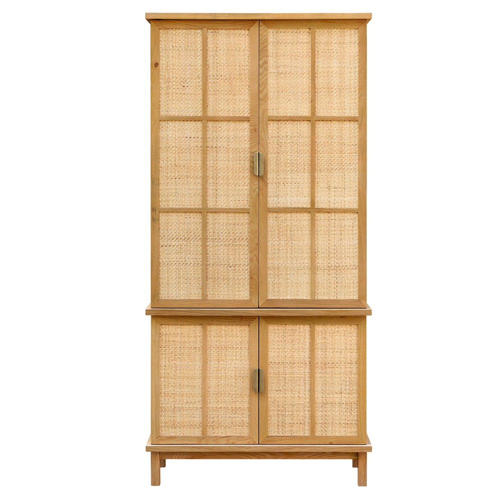 Emory Coastal Beach Natural Oak Woven Rattan Cabinet|