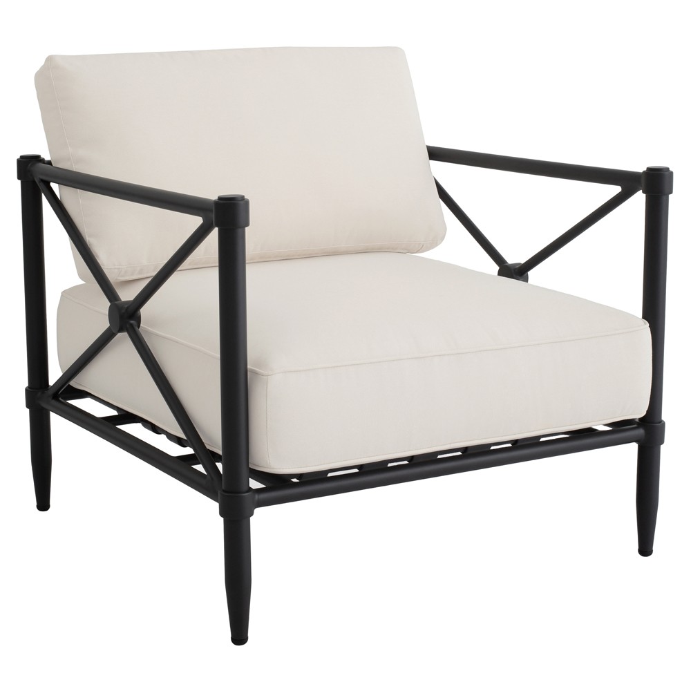 Yarrow Updated Traditional Cream Performance Black Aluminum Outdoor Arm Chair|