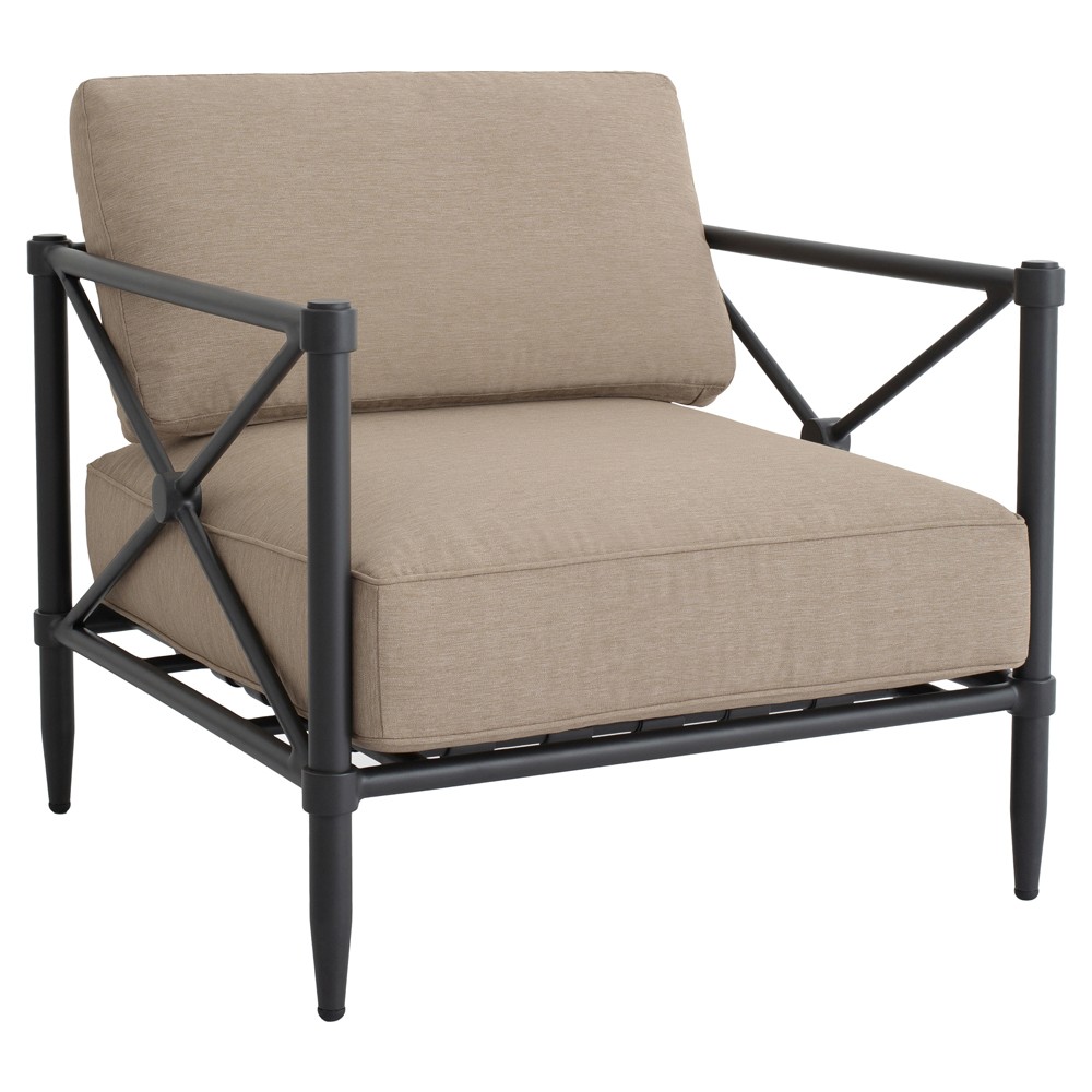 Yarrow Updated Traditional Light Brown Performance Black Aluminum Outdoor Arm Chair|