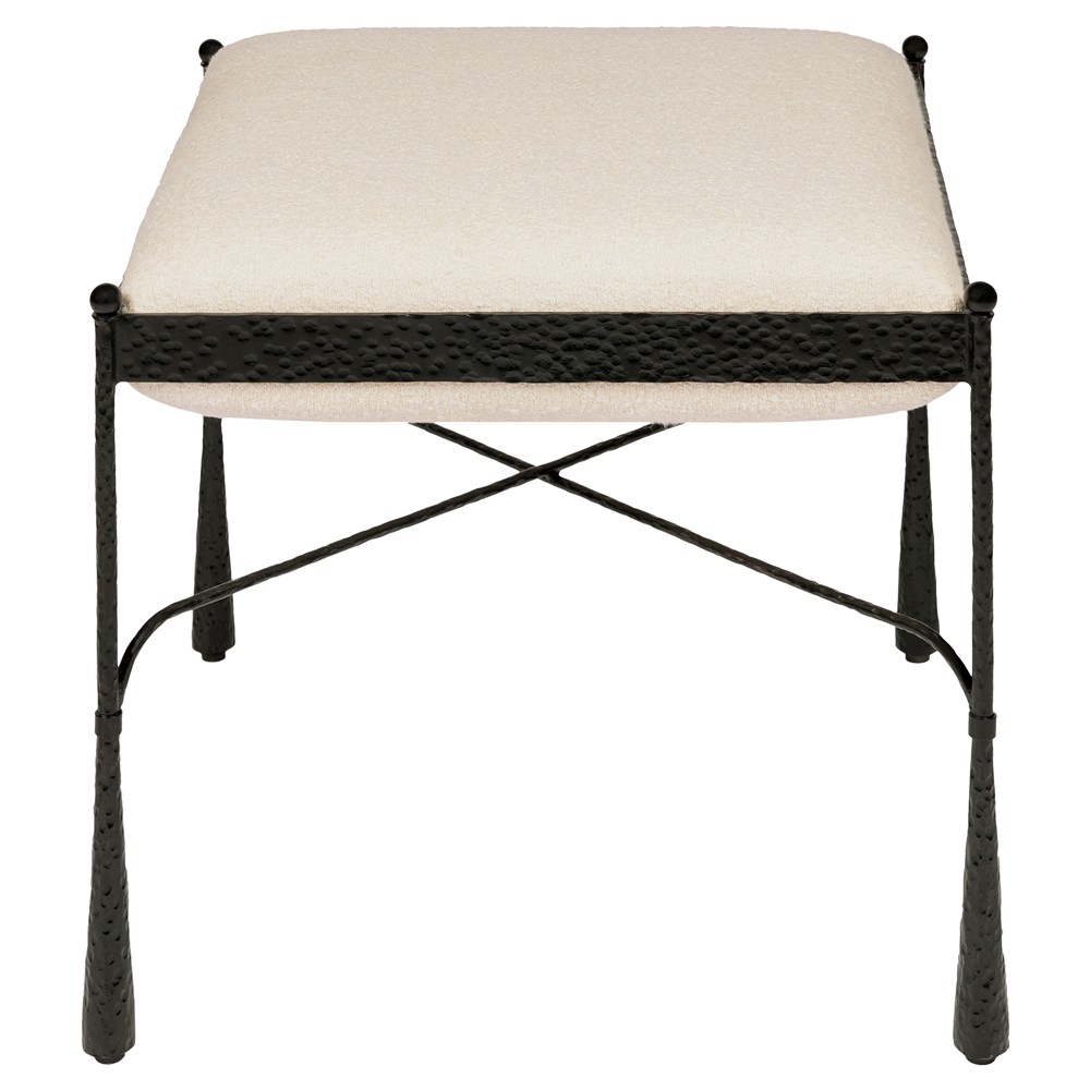 Laith Updated Traditional Cream Upholstered Black Iron Stool|