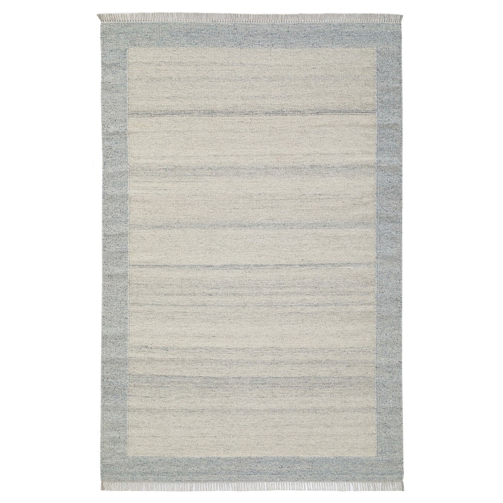 Lemuel Coastal Beach  Light Blue Wool Bordered Patterned Rug - 5'x8'|