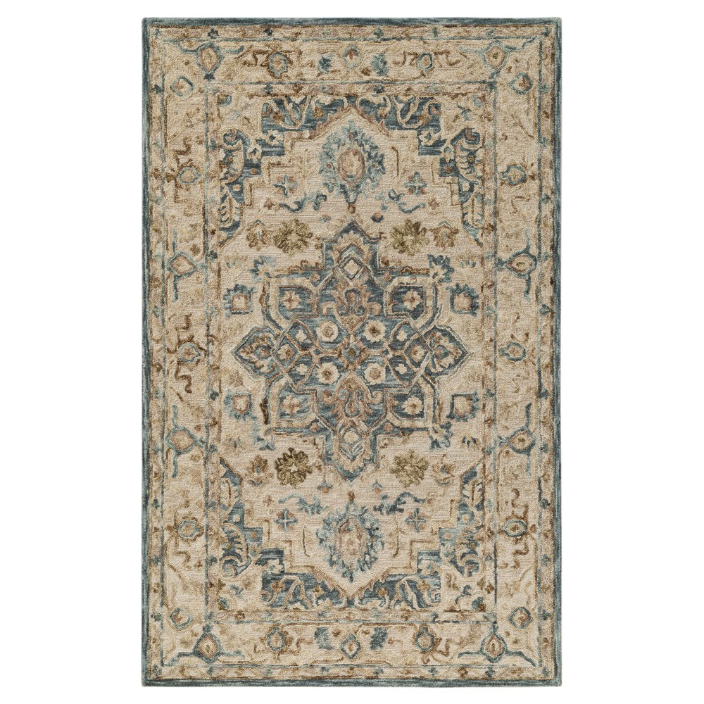 Krishna Updated Traditional Blue Wool Medallion Patterned Rug - 7'9"x9'9"|