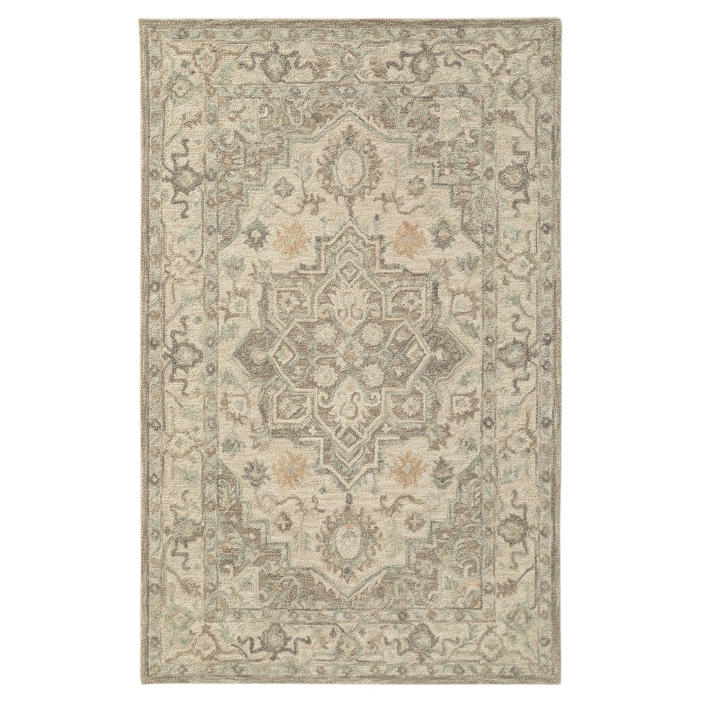 Martis Updated Traditional Beige Wool Oushak Patterned Rug - 5'x8'|