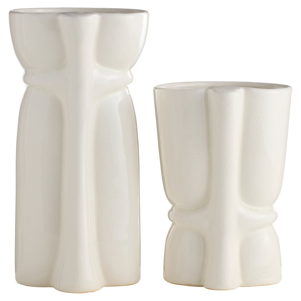 Maud Modern Classic White Ceramic Decorative Vase - Set of 2|