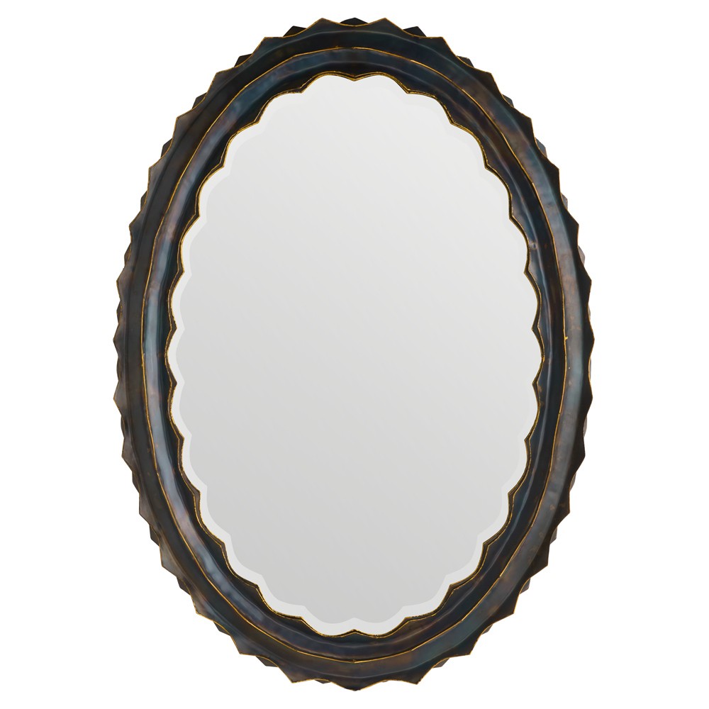 Norway Updated Traditional Burnt Iron Textured Oval Wall Mirror|
