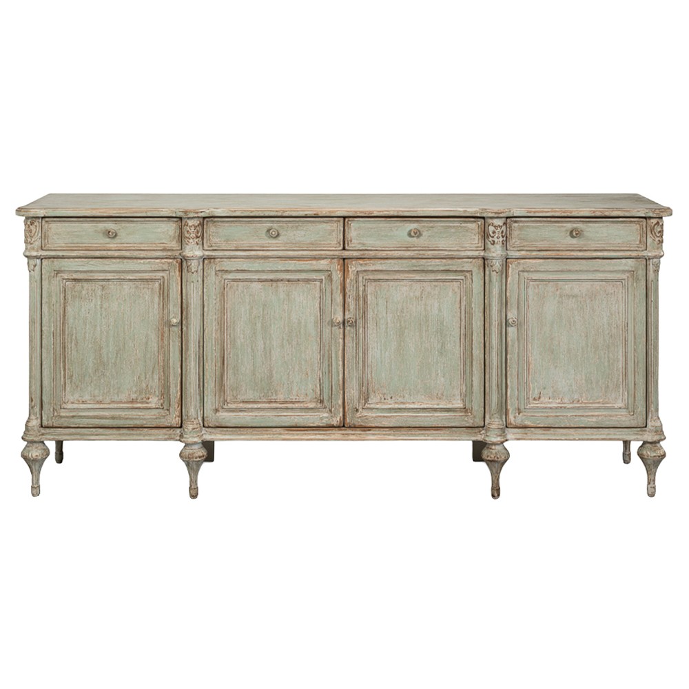 Callow French Country Distressed Sage Green Pine Wood Sideboard|