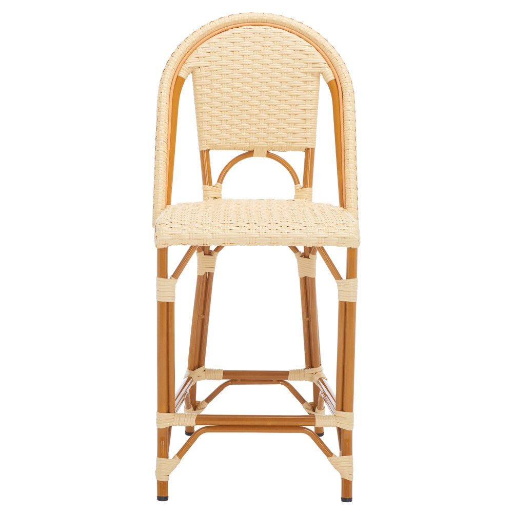 Hayden Coastal Beach Beige Woven Faux Wicker Outdoor Armless Counter Stool|