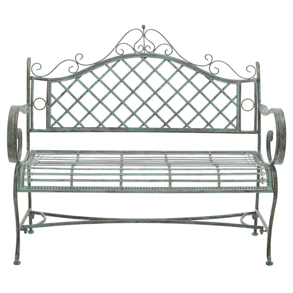Anise French Country Antique Green Iron Outdoor Garden Bench|