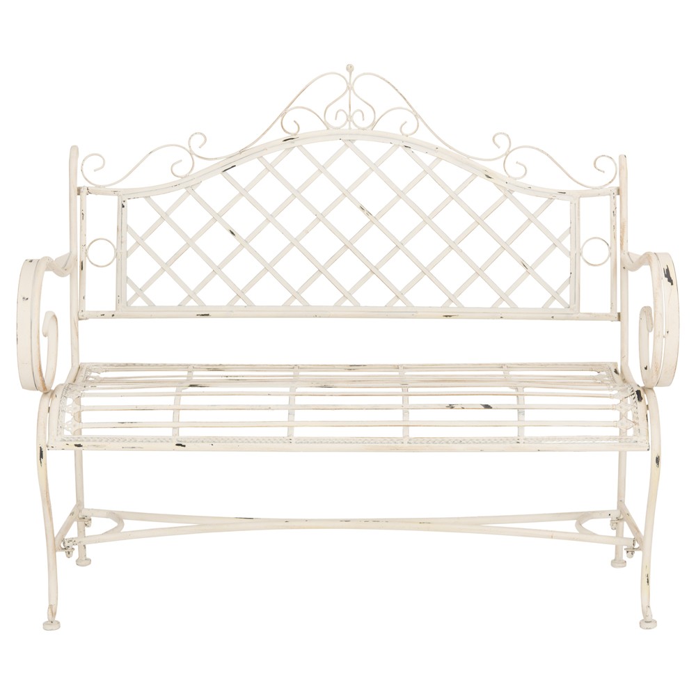 Anise French Country Antique White Iron Outdoor Garden Bench|