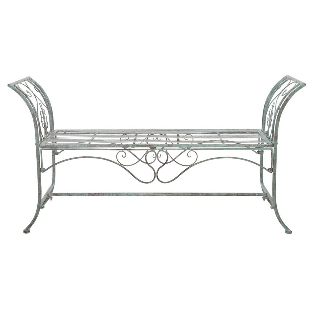Arieth French Country Antique Green Iron Outdoor Garden Bench|