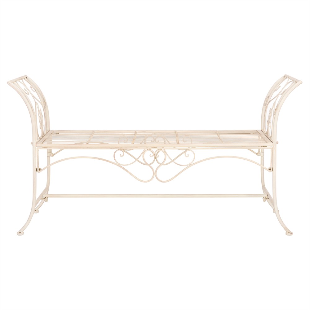 Arieth French Country Cream Iron Outdoor Garden Bench|