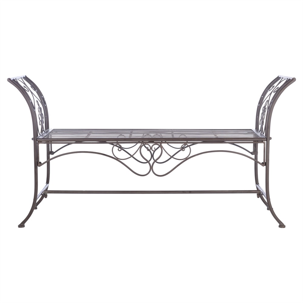 Arieth French Country Antique Brown Iron Outdoor Garden Bench|