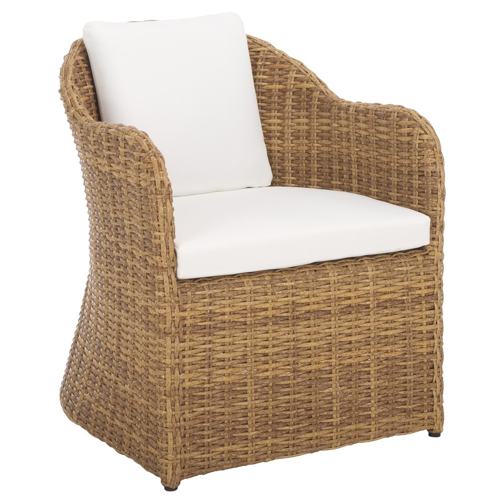 Kylie Coastal Beach Brown Woven Wicker Outdoor Dining Arm Chair|