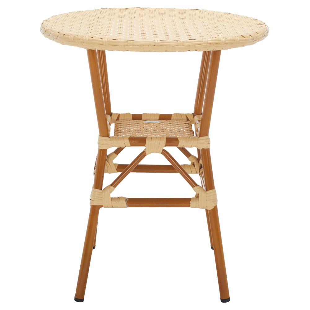 Hayden Coastal Beach Beige Woven Faux Wicker Round Outdoor Bistro Table - 24"|