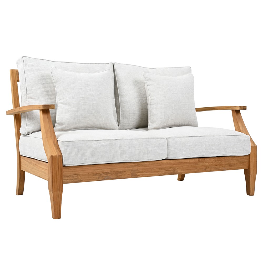 Camila Coastal Beach Off White Cushion Natural Teak Outdoor Loveseat|