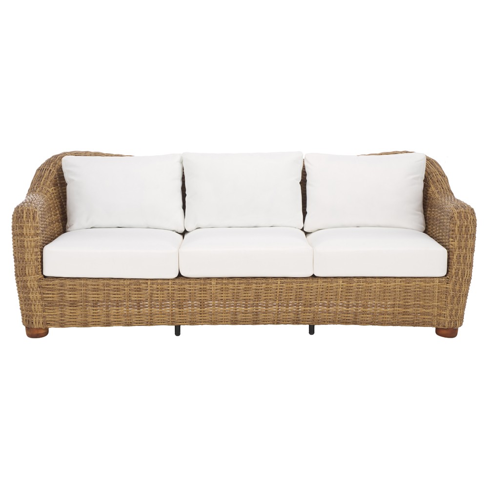 Kylie Coastal Beach Brown Woven Wicker Outdoor Sofa - 81"|