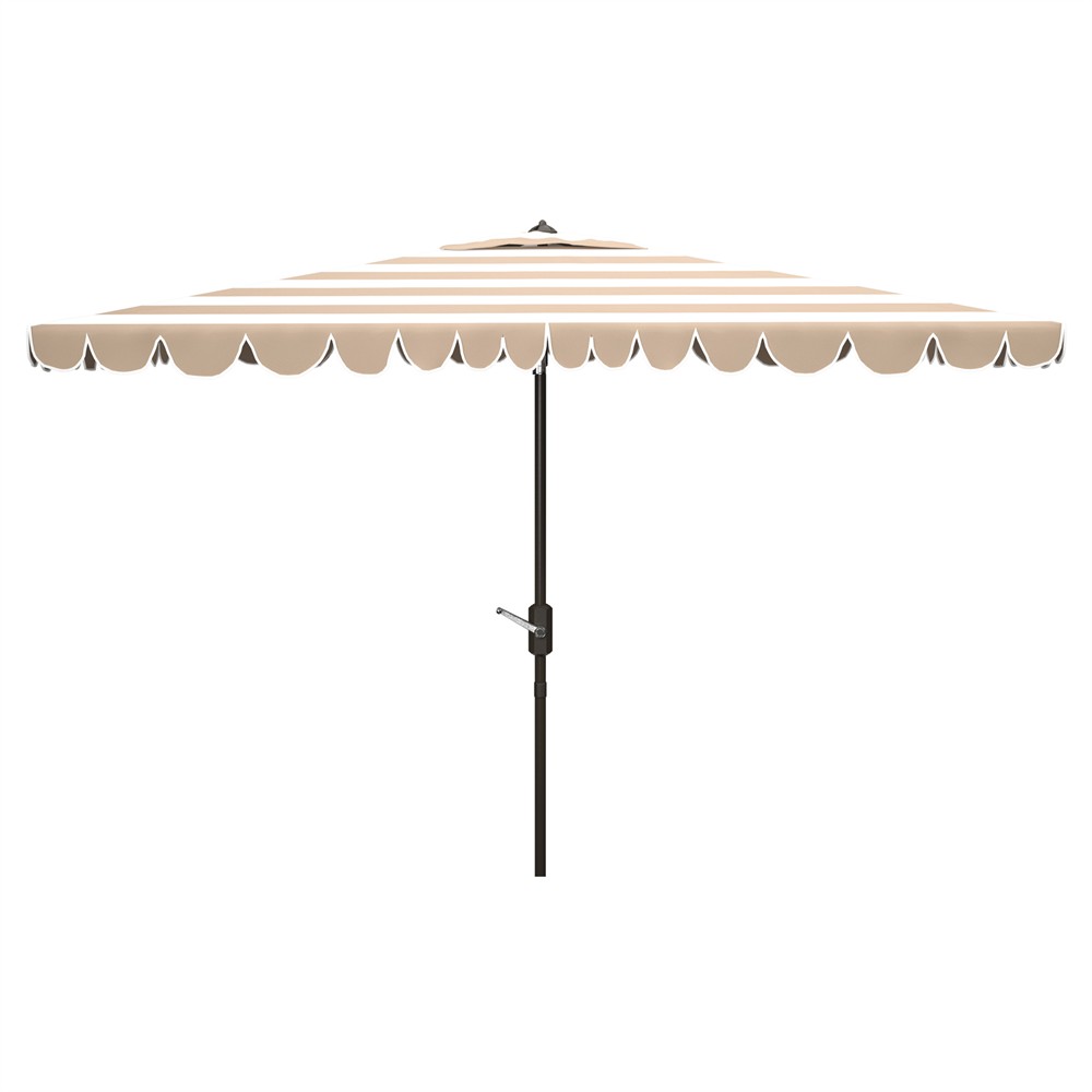 beige rectangular patio umbrella Inès French Country Beige Striped Rectangular Scalloped Patio Umbrella