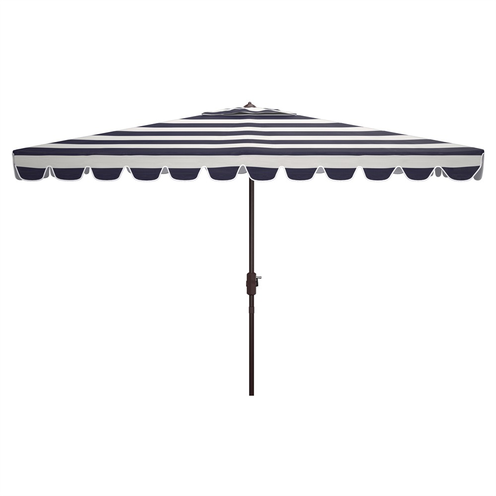 black and white striped rectangular patio umbrella Inès French Country Black Striped Rectangular Scalloped Patio Umbrella