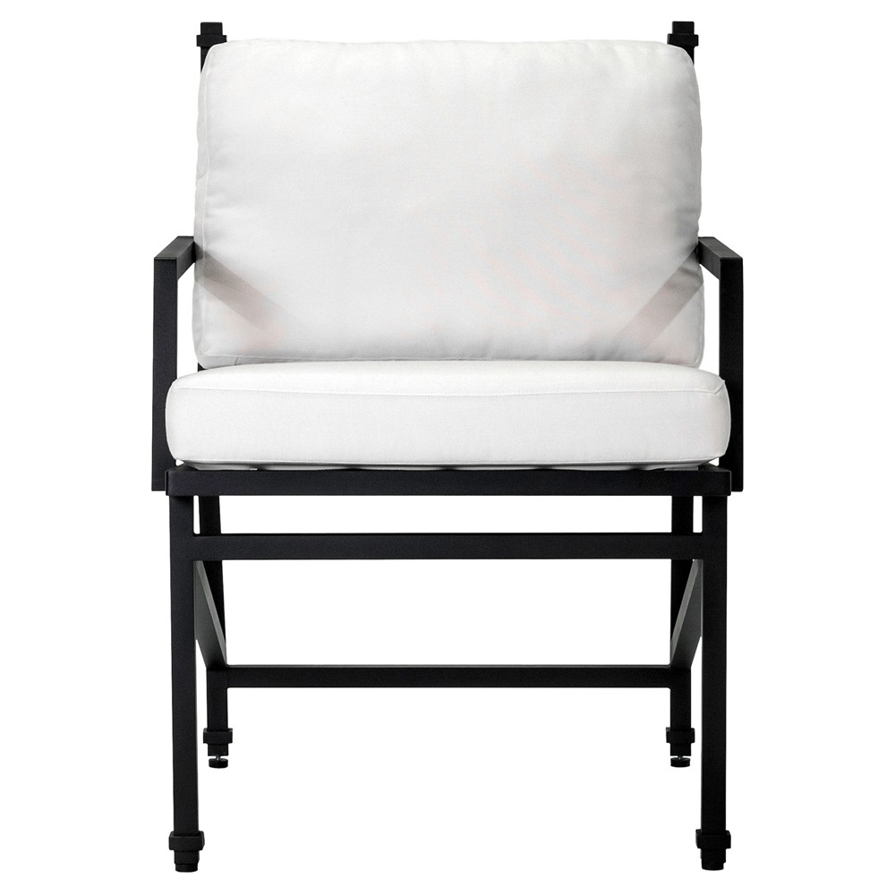 Eterna Traditional Cream Upholstered Black Aluminum Outdoor Dining Chair - Set of 2|