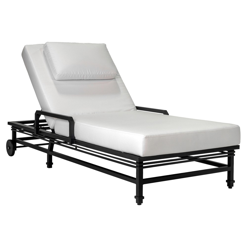 Eterna Updated Traditional Cream Upholstered Black Aluminum Outdoor Chaise - Set of 2|