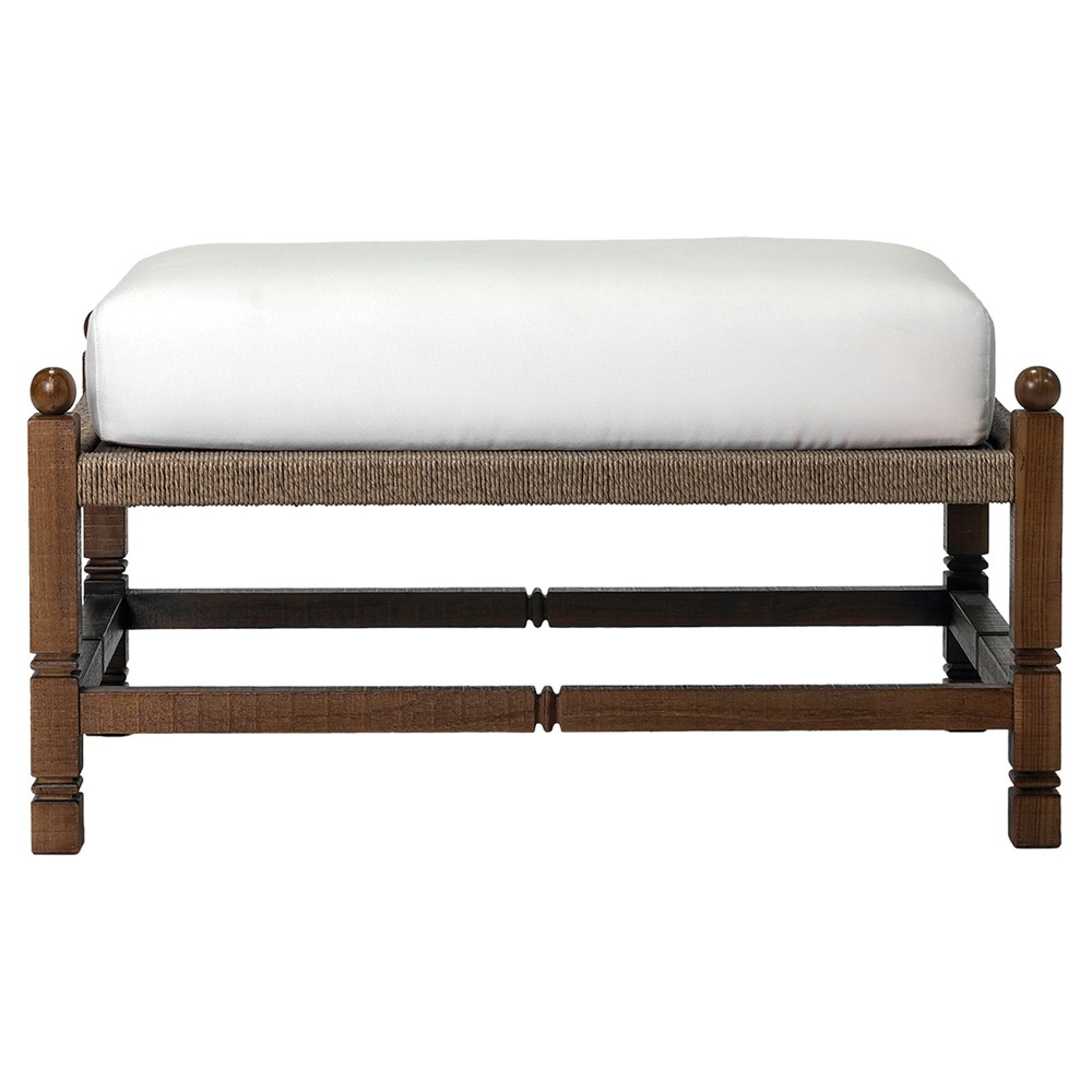 Vaterra Traditional Cream Upholstered Brown Teak Rectangular Outdoor Ottoman|