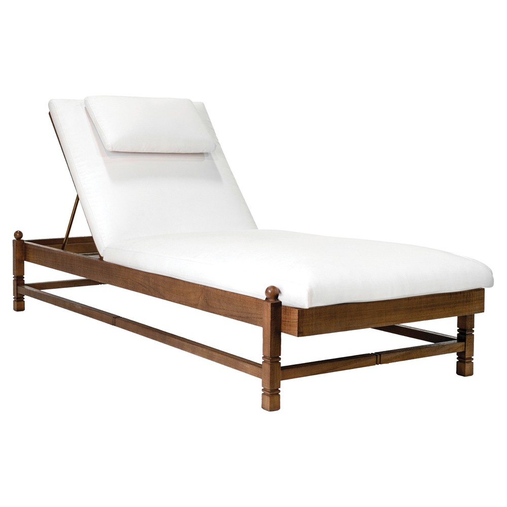 Vaterra Traditional Cream Upholstered Brown Teak Outdoor Chaise - Set of 2|