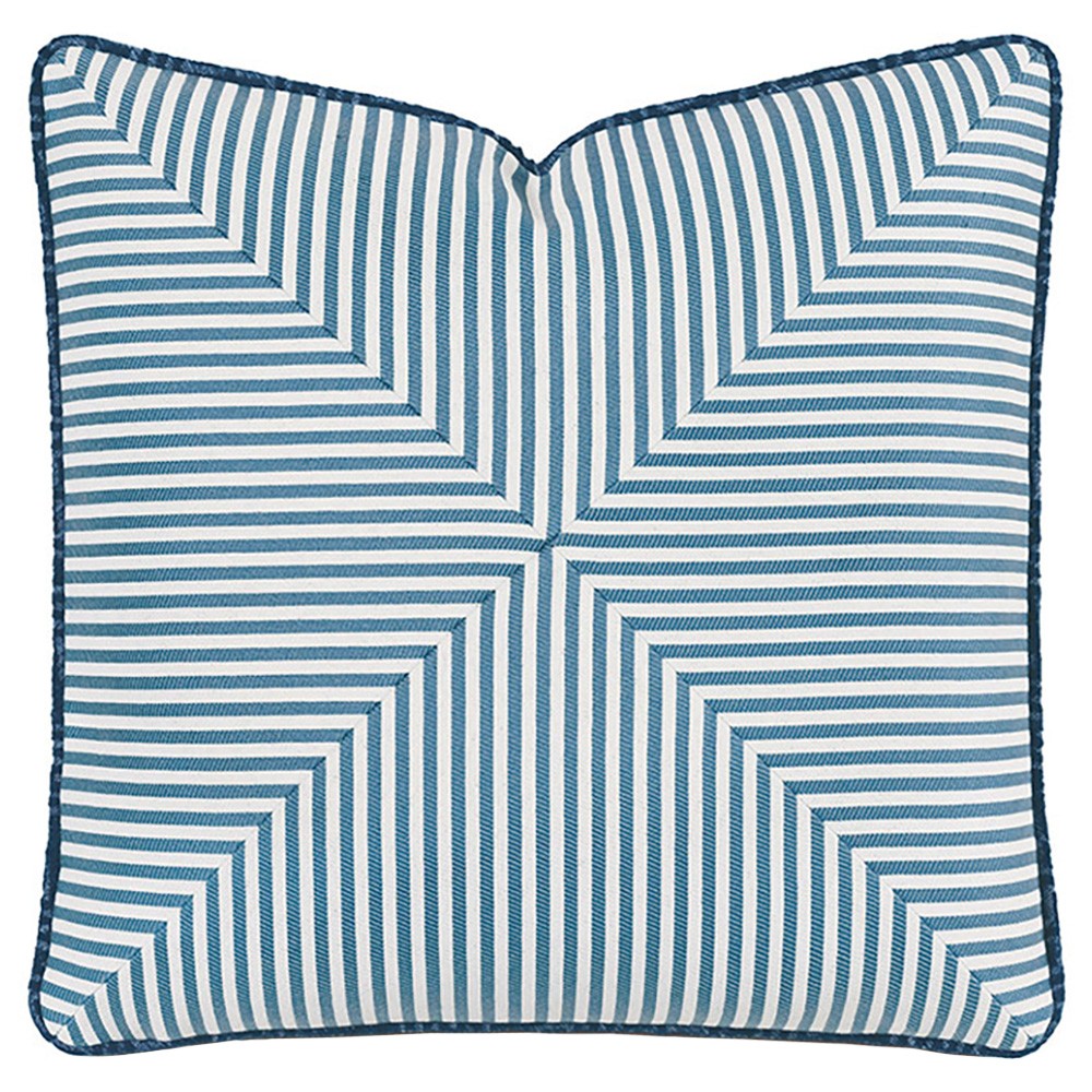 Alona Coastal Beach Blue Striped Performance Indoor Outdoor Throw Pillow - 20x20|