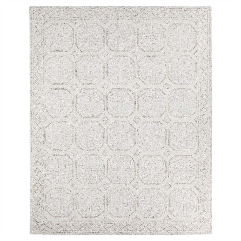 Ziya Updated Traditional White Wool Trellis Patterned Rug - 5'x8'|